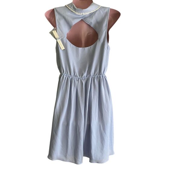 Lauren Conrad Dress Womens 4 Blue Lace Trim Bow Tie Date Night Cutout Back NWT - Picture 4 of 9